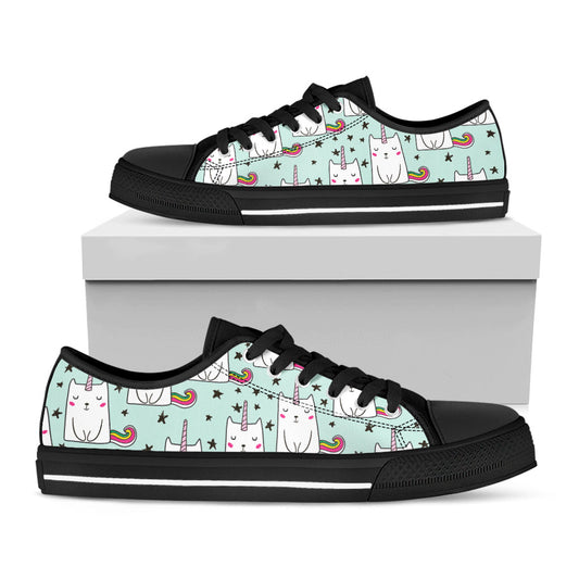 Cute Unicorn Cat Pattern Print Black Low Top Sneakers