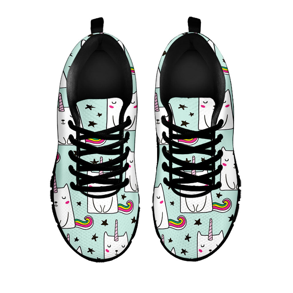 Cute Unicorn Cat Pattern Print Black Running Shoes