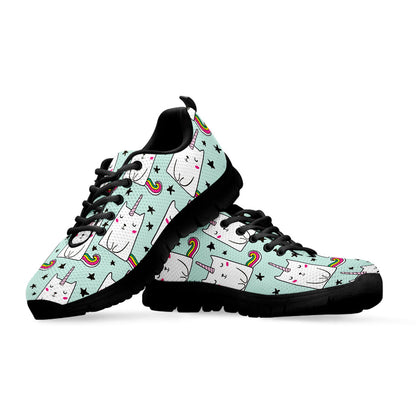 Cute Unicorn Cat Pattern Print Black Running Shoes