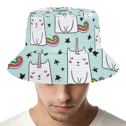 Cute Unicorn Cat Pattern Print Bucket Hat