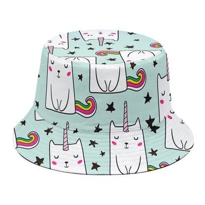Cute Unicorn Cat Pattern Print Bucket Hat