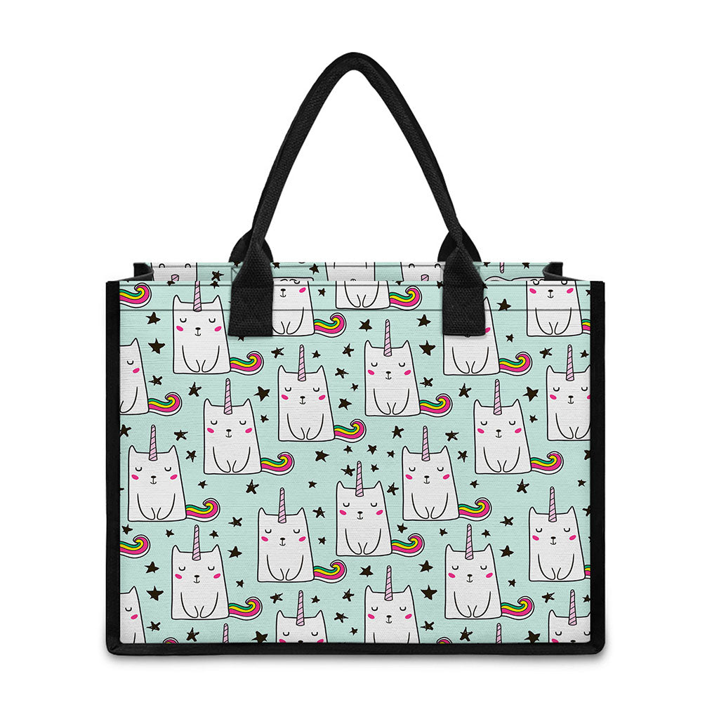 Cute Unicorn Cat Pattern Print Canvas Tote Bag