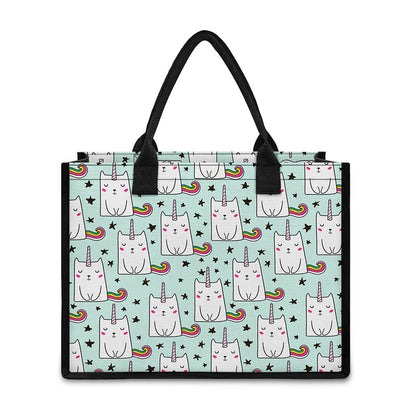 Cute Unicorn Cat Pattern Print Canvas Tote Bag