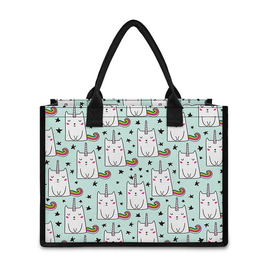 Cute Unicorn Cat Pattern Print Canvas Tote Bag