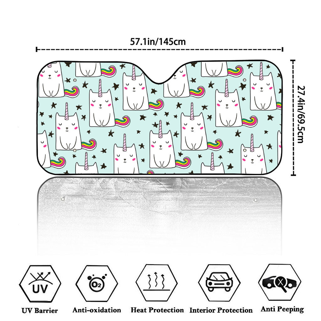Cute Unicorn Cat Pattern Print Car Windshield Sun Shade