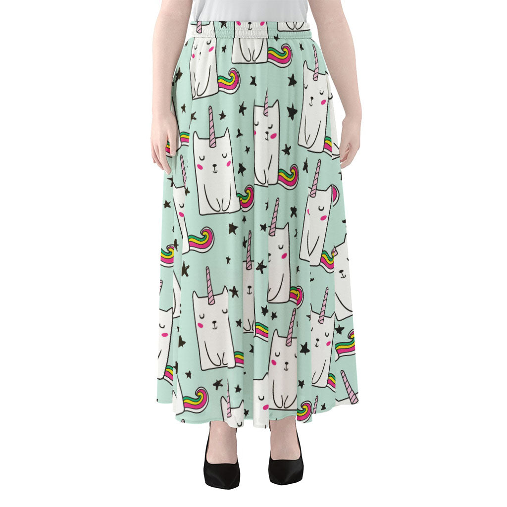 Cute Unicorn Cat Pattern Print Chiffon Maxi Skirt