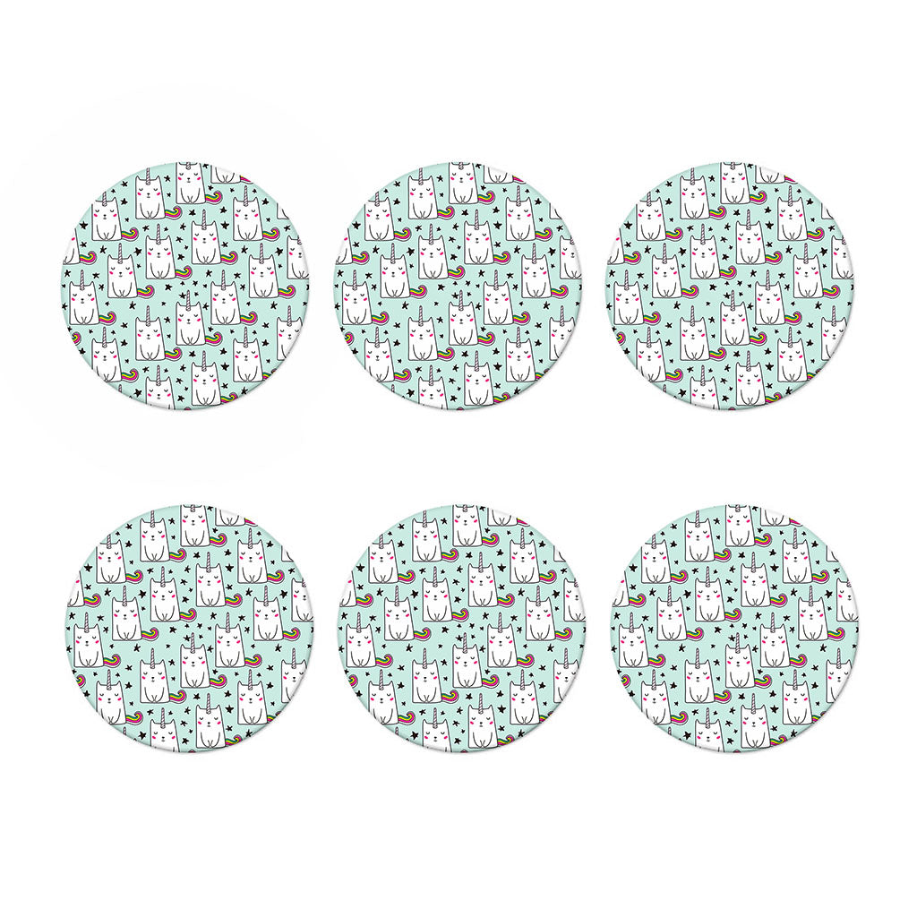 Cute Unicorn Cat Pattern Print Coaster Set