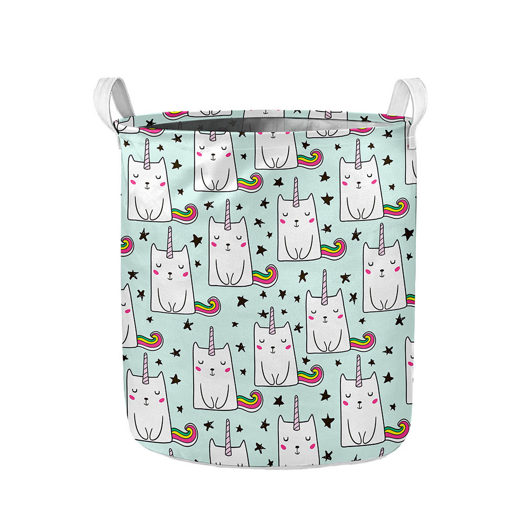 Cute Unicorn Cat Pattern Print Collapsible Laundry Basket