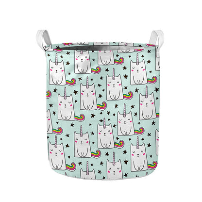 Cute Unicorn Cat Pattern Print Collapsible Laundry Basket