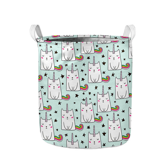 Cute Unicorn Cat Pattern Print Collapsible Laundry Basket