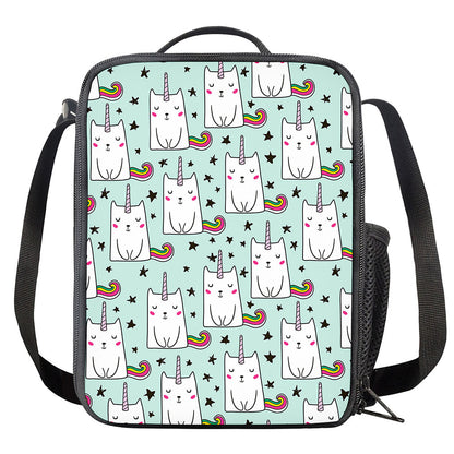 Cute Unicorn Cat Pattern Print Crossbody Lunch Bag