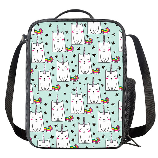Cute Unicorn Cat Pattern Print Crossbody Lunch Bag