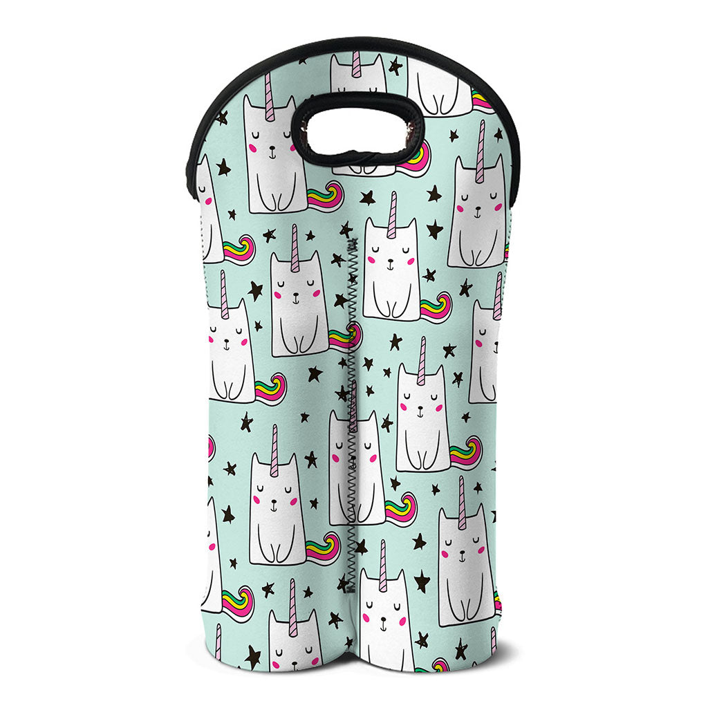 Cute Unicorn Cat Pattern Print Double Neoprene Wine Tote