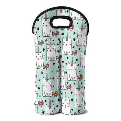 Cute Unicorn Cat Pattern Print Double Neoprene Wine Tote