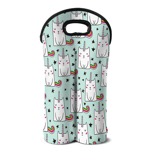 Cute Unicorn Cat Pattern Print Double Neoprene Wine Tote