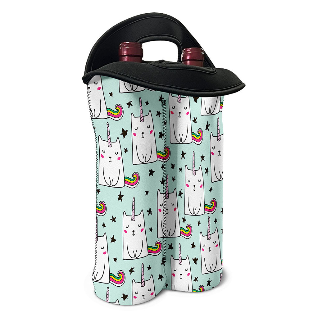 Cute Unicorn Cat Pattern Print Double Neoprene Wine Tote