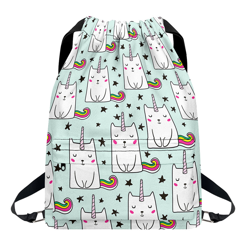 Cute Unicorn Cat Pattern Print Drawstring Backpack