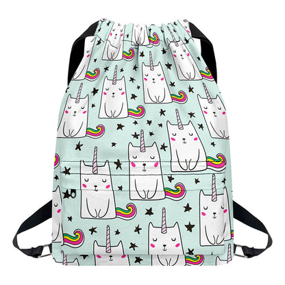 Cute Unicorn Cat Pattern Print Drawstring Backpack