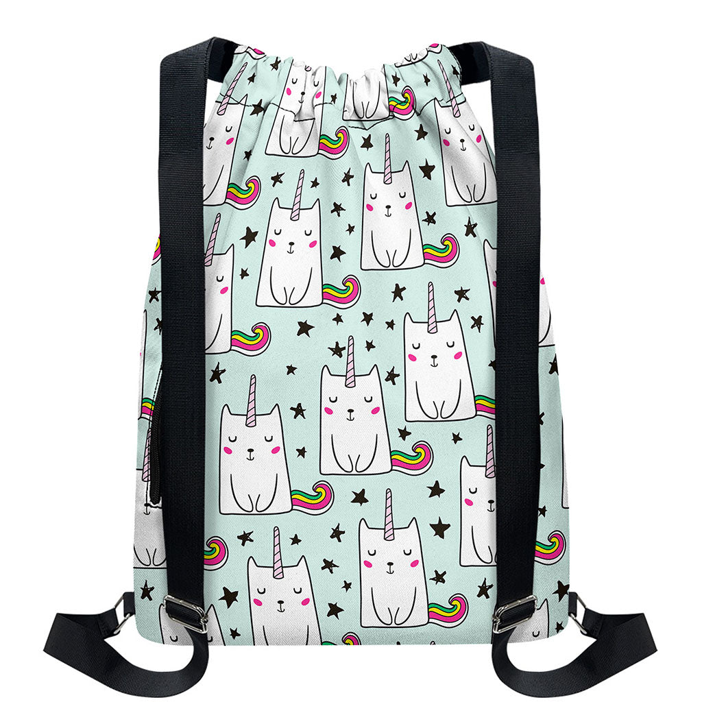 Cute Unicorn Cat Pattern Print Drawstring Backpack