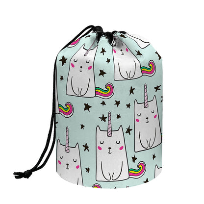 Cute Unicorn Cat Pattern Print Drawstring Makeup Bag