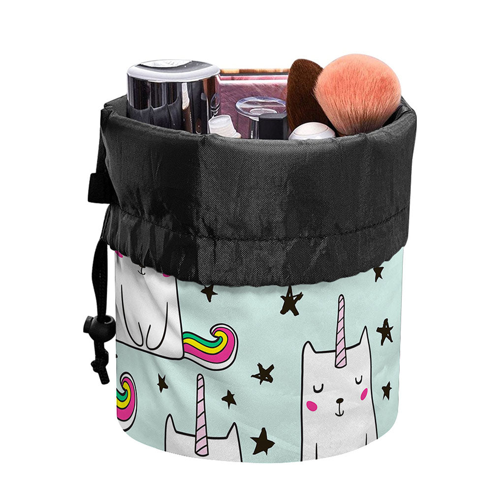Cute Unicorn Cat Pattern Print Drawstring Makeup Bag