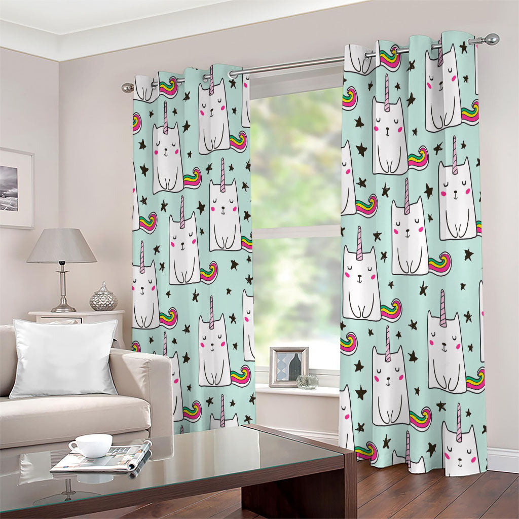Cute Unicorn Cat Pattern Print Extra Wide Grommet Curtains