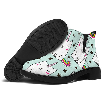 Cute Unicorn Cat Pattern Print Flat Ankle Boots