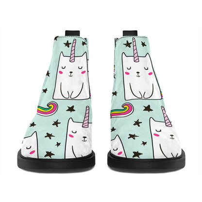 Cute Unicorn Cat Pattern Print Flat Ankle Boots