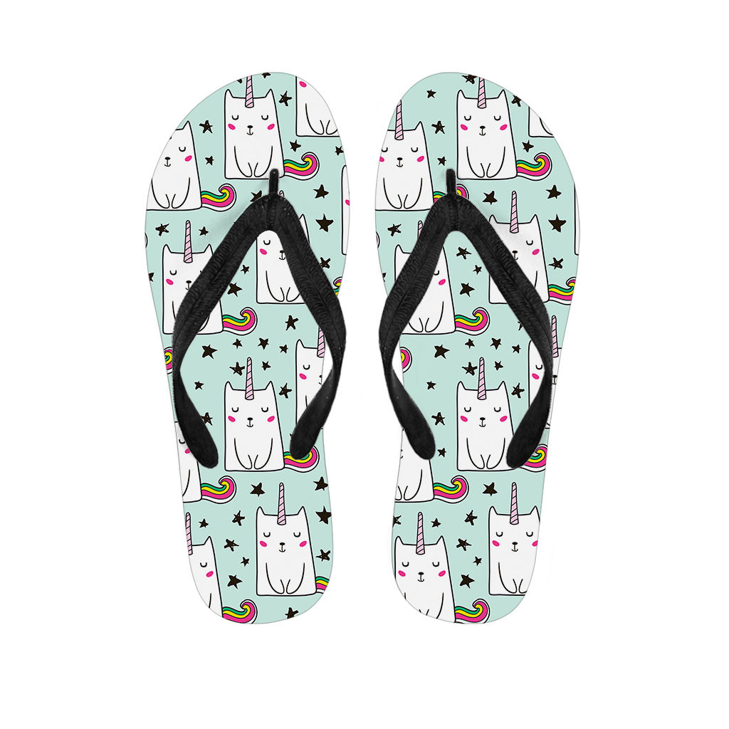 Cute Unicorn Cat Pattern Print Flip Flops
