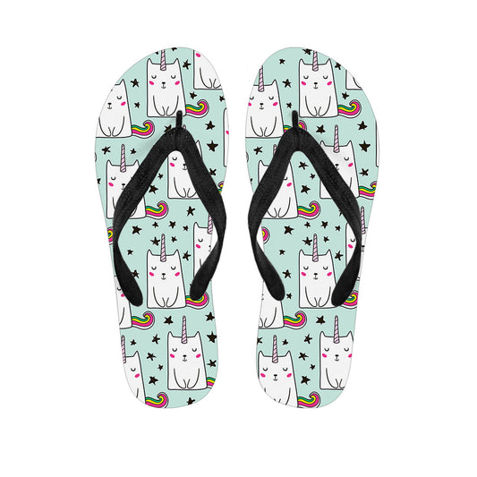 Cute Unicorn Cat Pattern Print Flip Flops