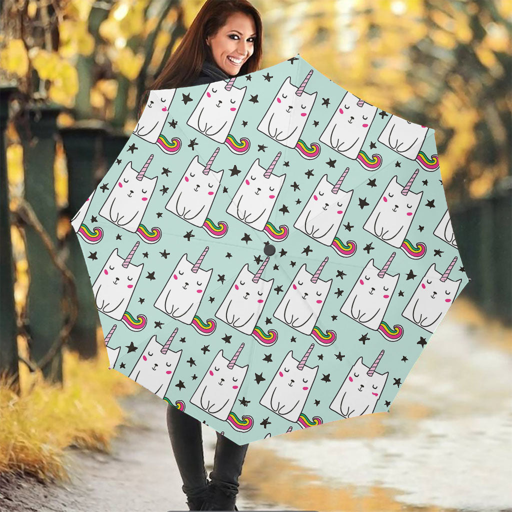 Cute Unicorn Cat Pattern Print Foldable Umbrella