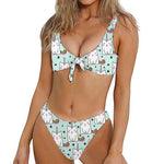 Cute Unicorn Cat Pattern Print Front Bow Tie Bikini