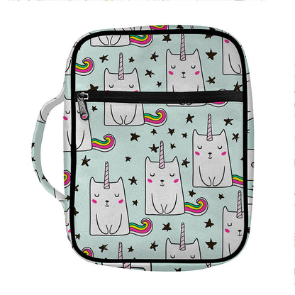 Cute Unicorn Cat Pattern Print Front Pocket Bible Bag