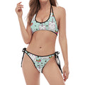 Cute Unicorn Cat Pattern Print Halter Scoop Tie Side Bikini