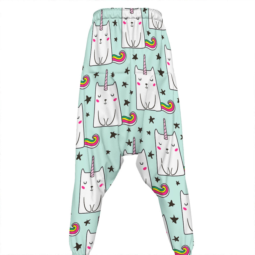 Cute Unicorn Cat Pattern Print Hammer Pants