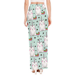 Cute Unicorn Cat Pattern Print High Slit Maxi Skirt