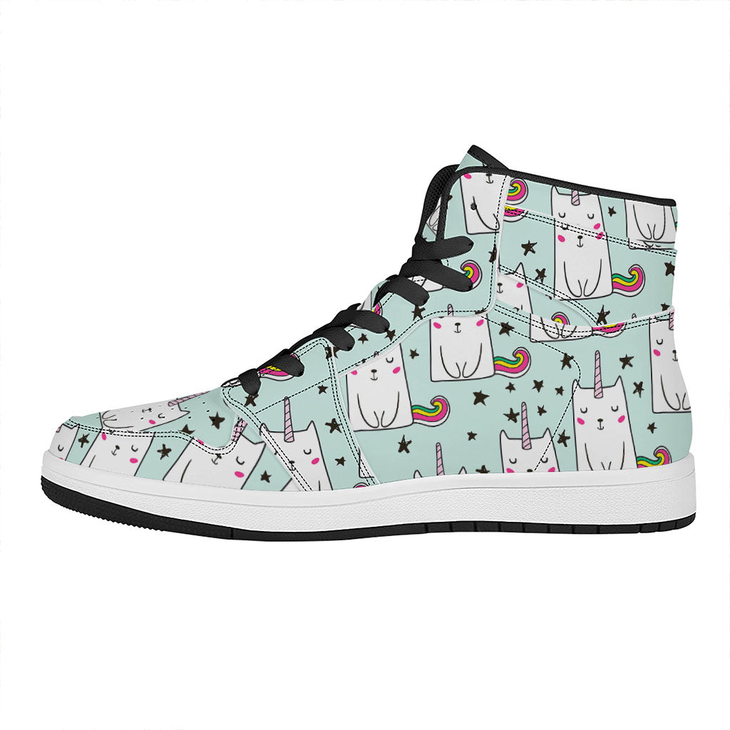 Cute Unicorn Cat Pattern Print High Top Leather Sneakers