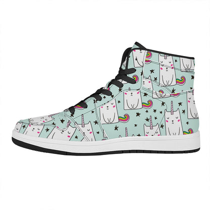 Cute Unicorn Cat Pattern Print High Top Leather Sneakers