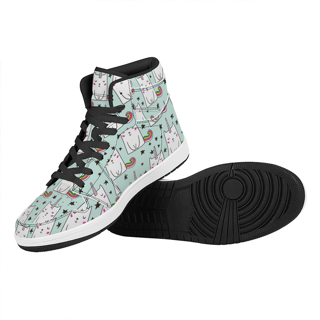 Cute Unicorn Cat Pattern Print High Top Leather Sneakers