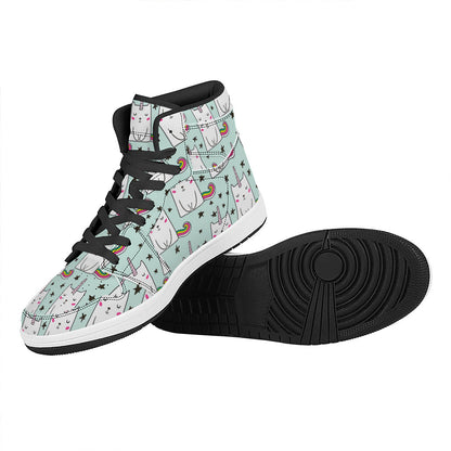 Cute Unicorn Cat Pattern Print High Top Leather Sneakers