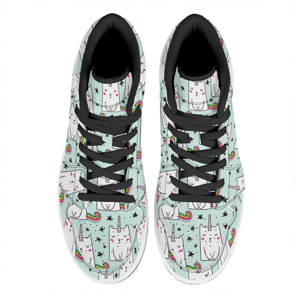 Cute Unicorn Cat Pattern Print High Top Leather Sneakers