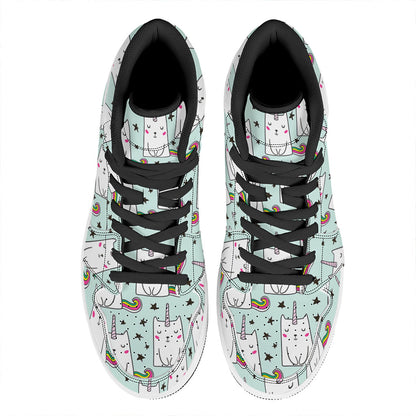 Cute Unicorn Cat Pattern Print High Top Leather Sneakers