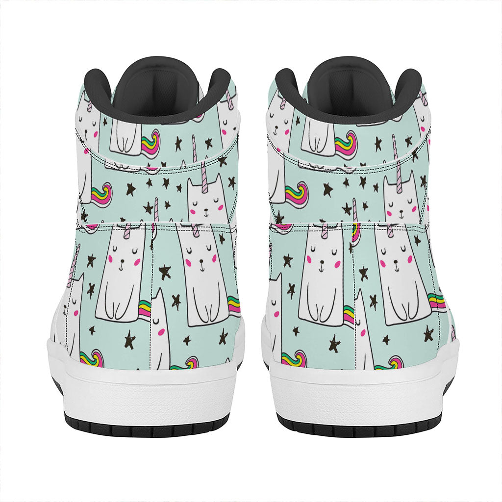 Cute Unicorn Cat Pattern Print High Top Leather Sneakers