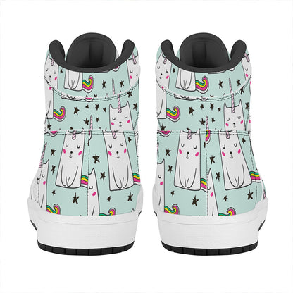 Cute Unicorn Cat Pattern Print High Top Leather Sneakers