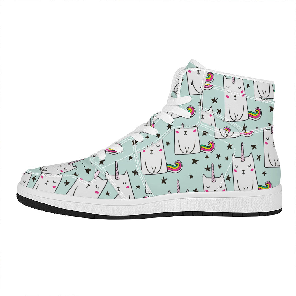 Cute Unicorn Cat Pattern Print High Top Leather Sneakers