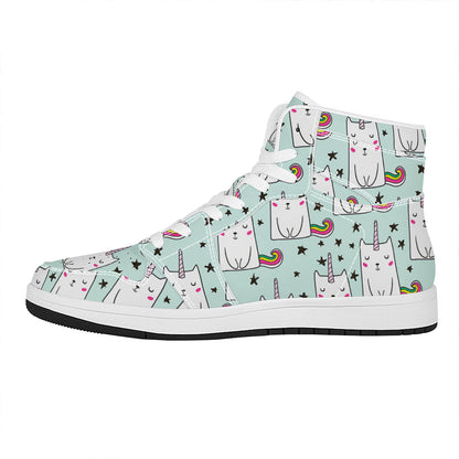 Cute Unicorn Cat Pattern Print High Top Leather Sneakers