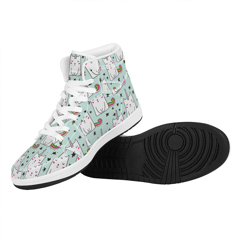 Cute Unicorn Cat Pattern Print High Top Leather Sneakers