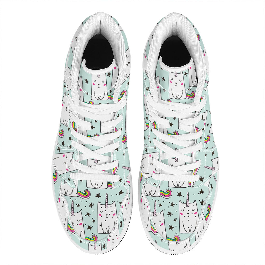 Cute Unicorn Cat Pattern Print High Top Leather Sneakers