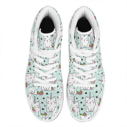 Cute Unicorn Cat Pattern Print High Top Leather Sneakers