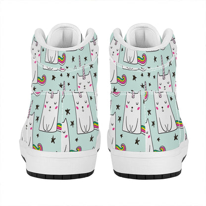 Cute Unicorn Cat Pattern Print High Top Leather Sneakers